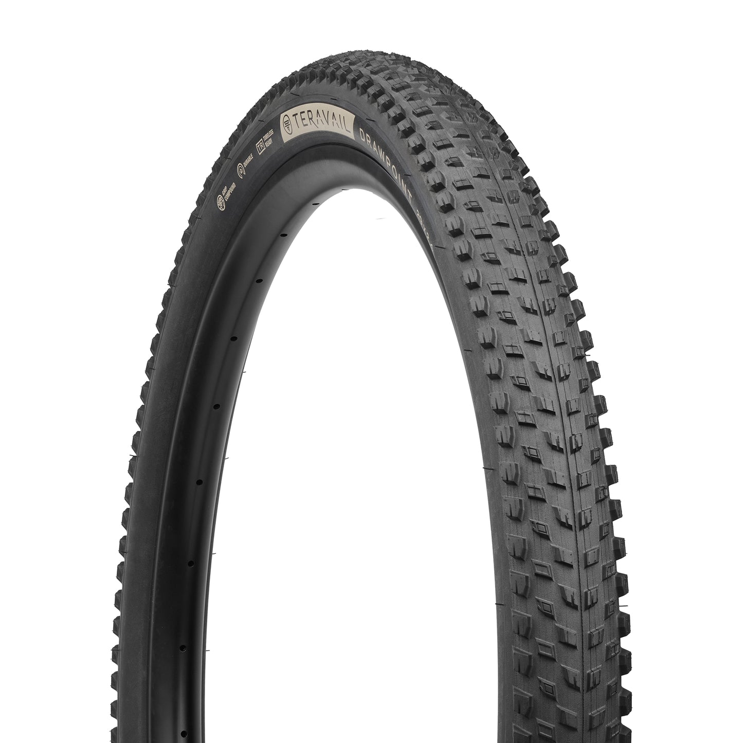 Teravail Drawpoint Tire black sidewall three-quarter view showing tread and sidewall