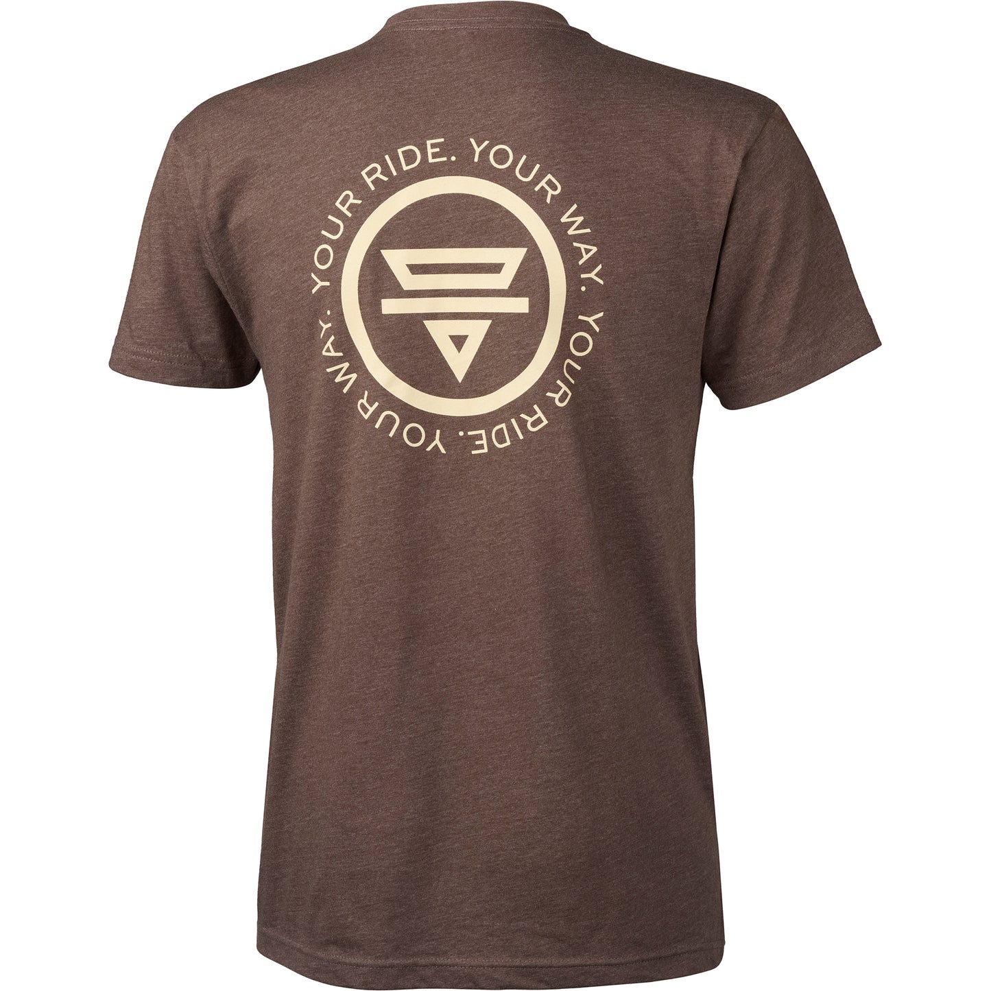 Teravail short sleeve logo t-shirt brown color back with 'Your Ride. Your way.' text around Teravail logo mark