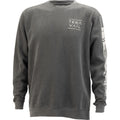 A dark gray washed crewneck sweatshirt with 'TERAVAIL' printed in white on the left chest and a white graphic on the right sleeve, shown against a plain white background.