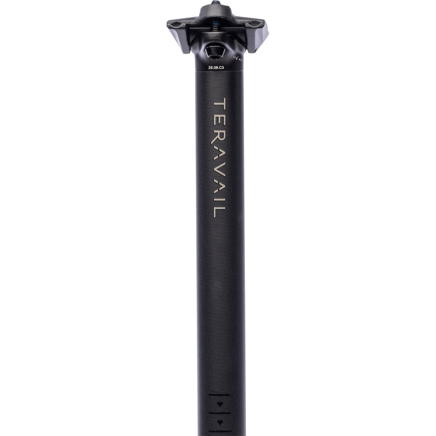 Teravail Stratum Seatpost straight-on rear view on white background