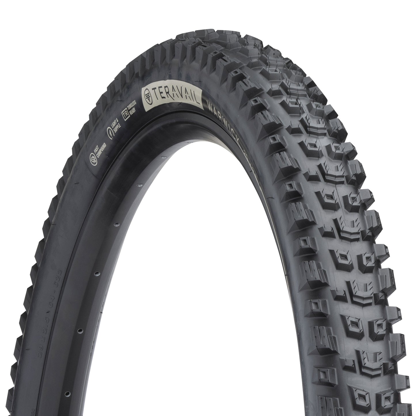 Teravail Warwick tire three-quarter view showing black sidewall