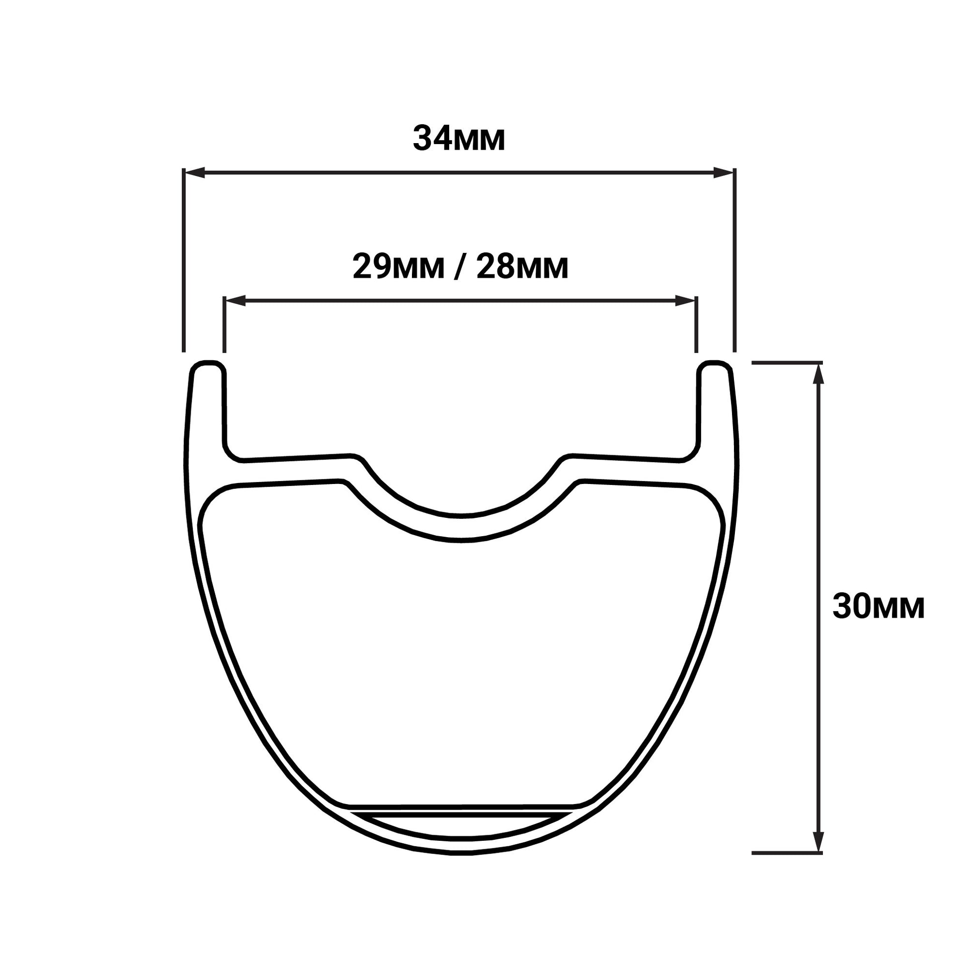 Teravail Circos Wide 32 Rim line drawing cross-section showing inner/outer width and depth in millimeters on white background