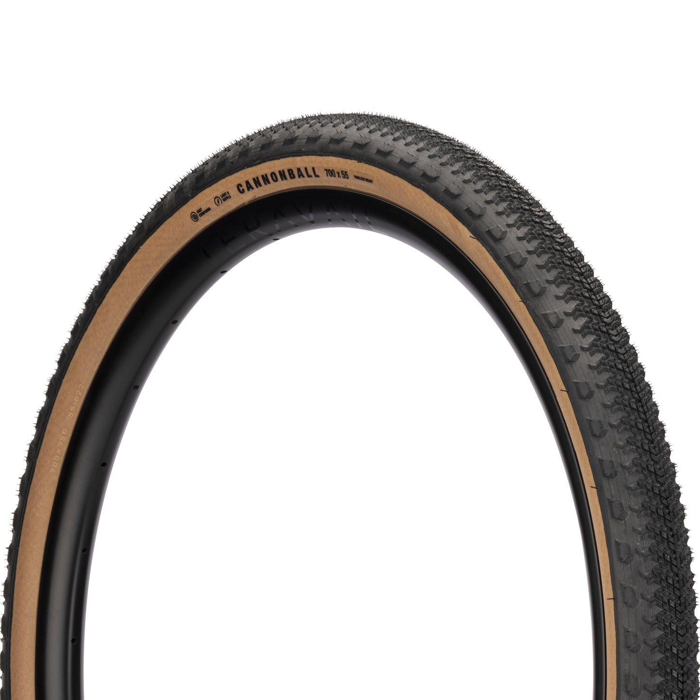 Teravail Cannonbal Ge 2 Tire three-quarter view with tan sidewall on white background
