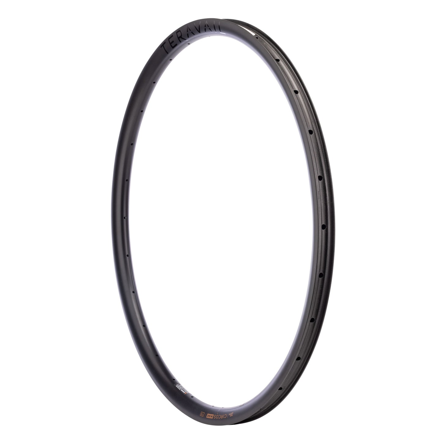 A black carbon fiber bicycle wheel rim shown upright against a solid white background, displaying its deep cross-section and spoke holes.