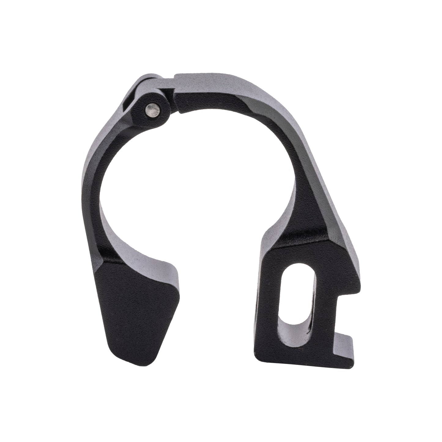 Black metal clip on a white background
