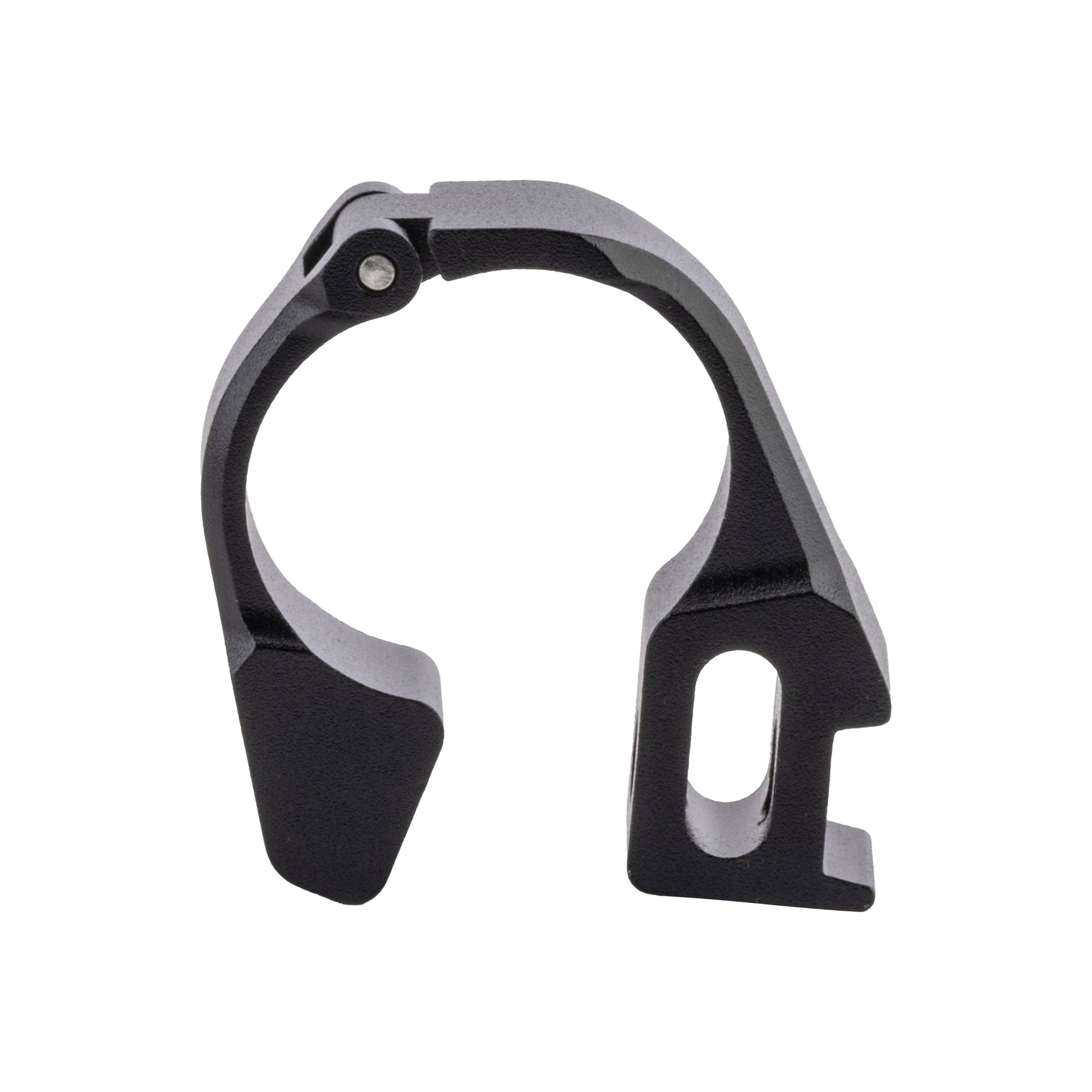 Black metal clip on a white background