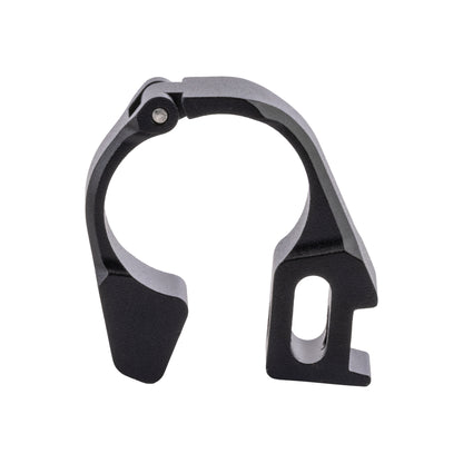 Black metal clip on a white background
