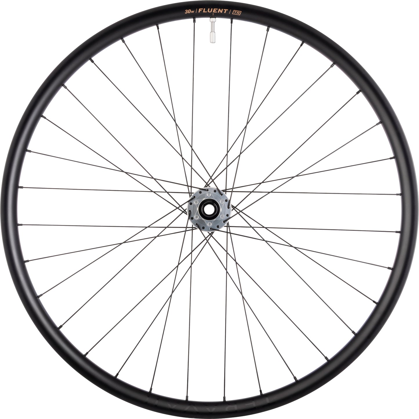 Bicycle wheel with Fluent branding on a white background