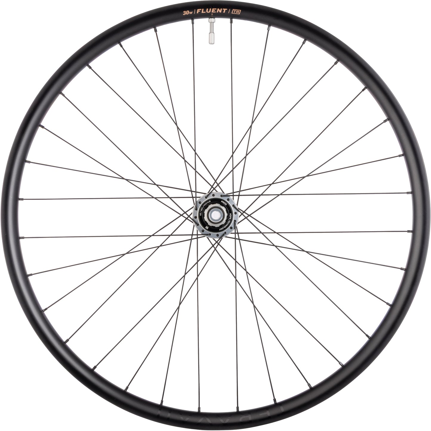 Bicycle wheel with Fluent branding on a white background
