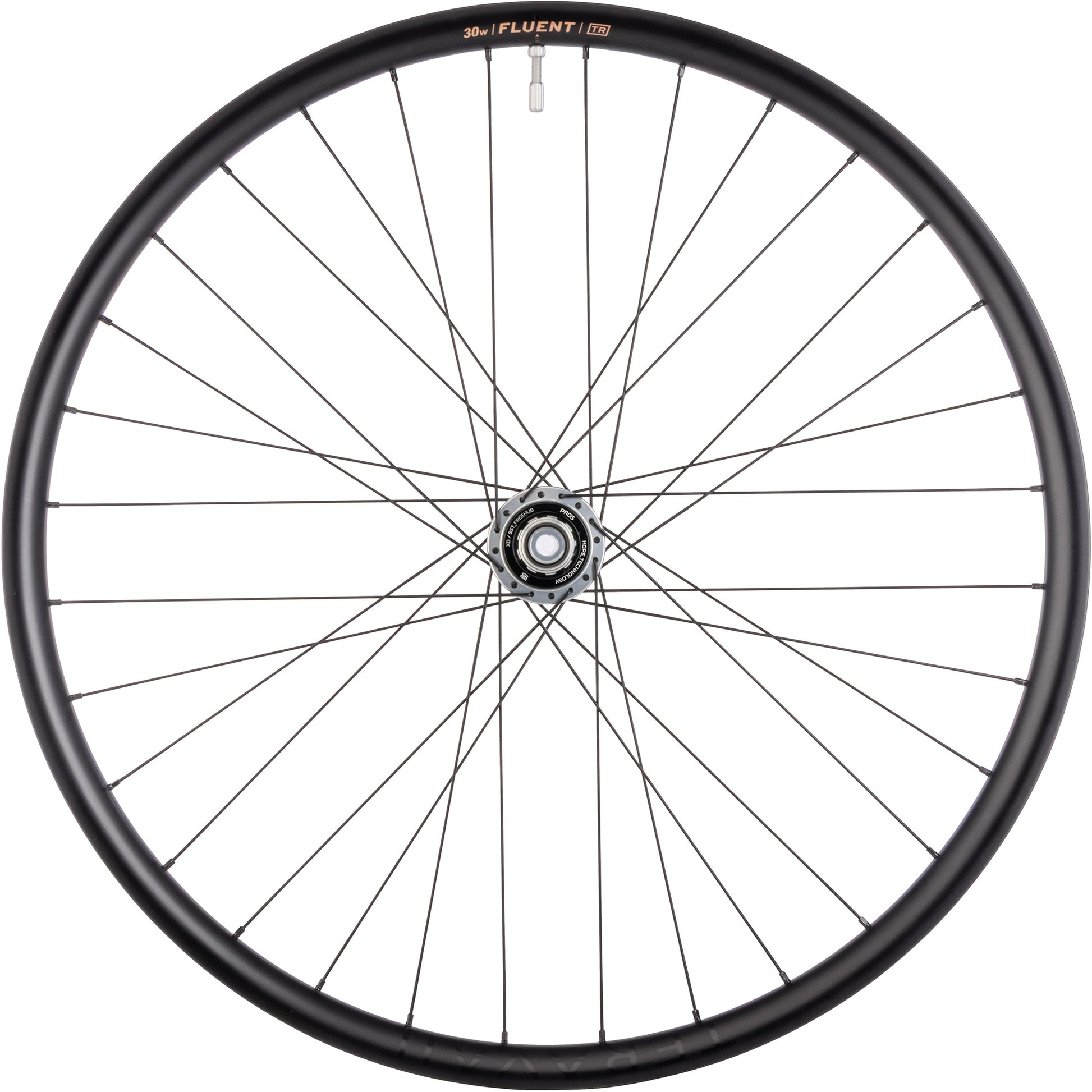Bicycle wheel with Fluent branding on a white background