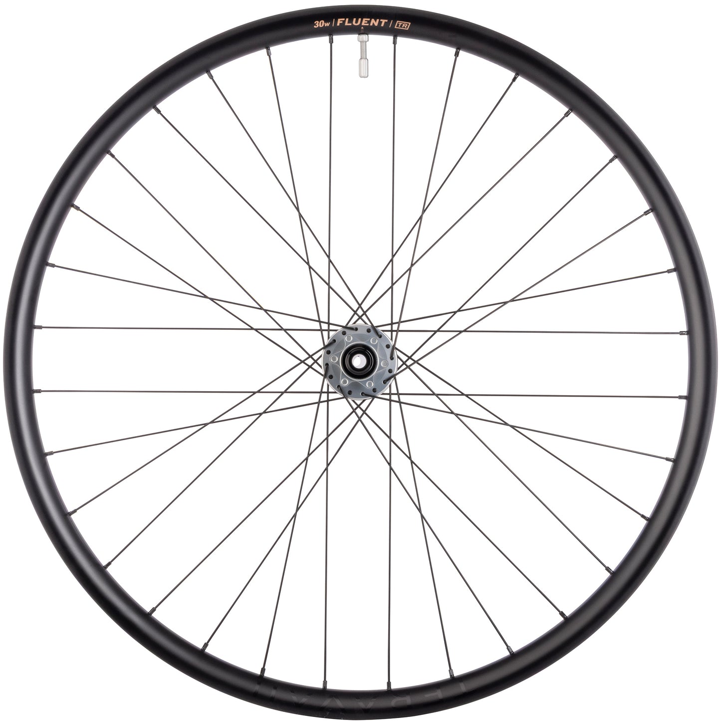 Bicycle wheel with Fluent branding on a white background