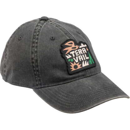 Gray cap with a logo patch on a white background
