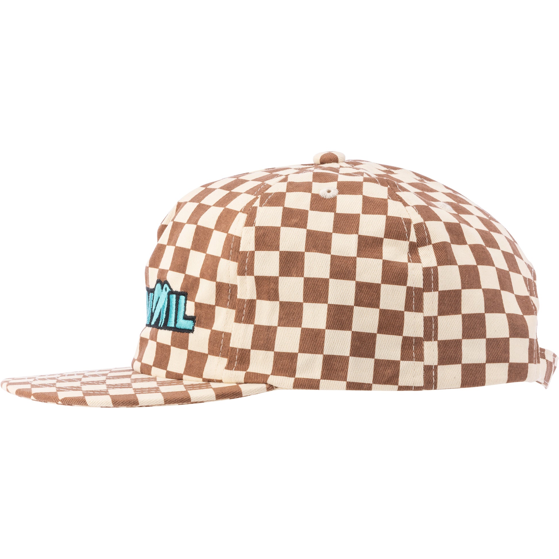 Checkered cap with a logo on a white background