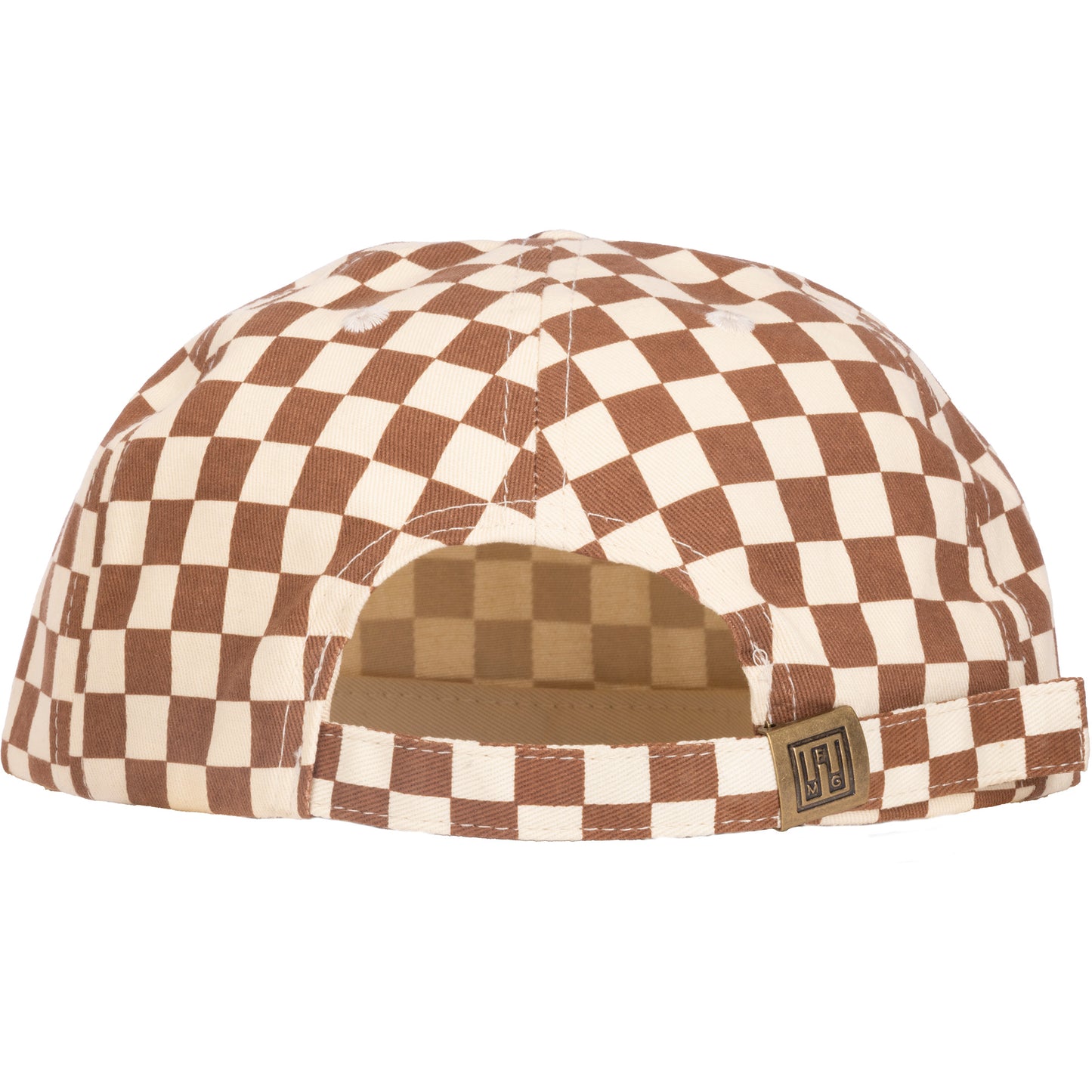 Brown and white checkered cap on a white background