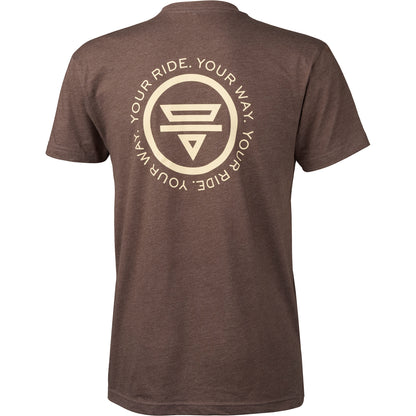 Teravail short sleeve logo t-shirt brown color back with 'Your Ride. Your way.' text around Teravail logo mark