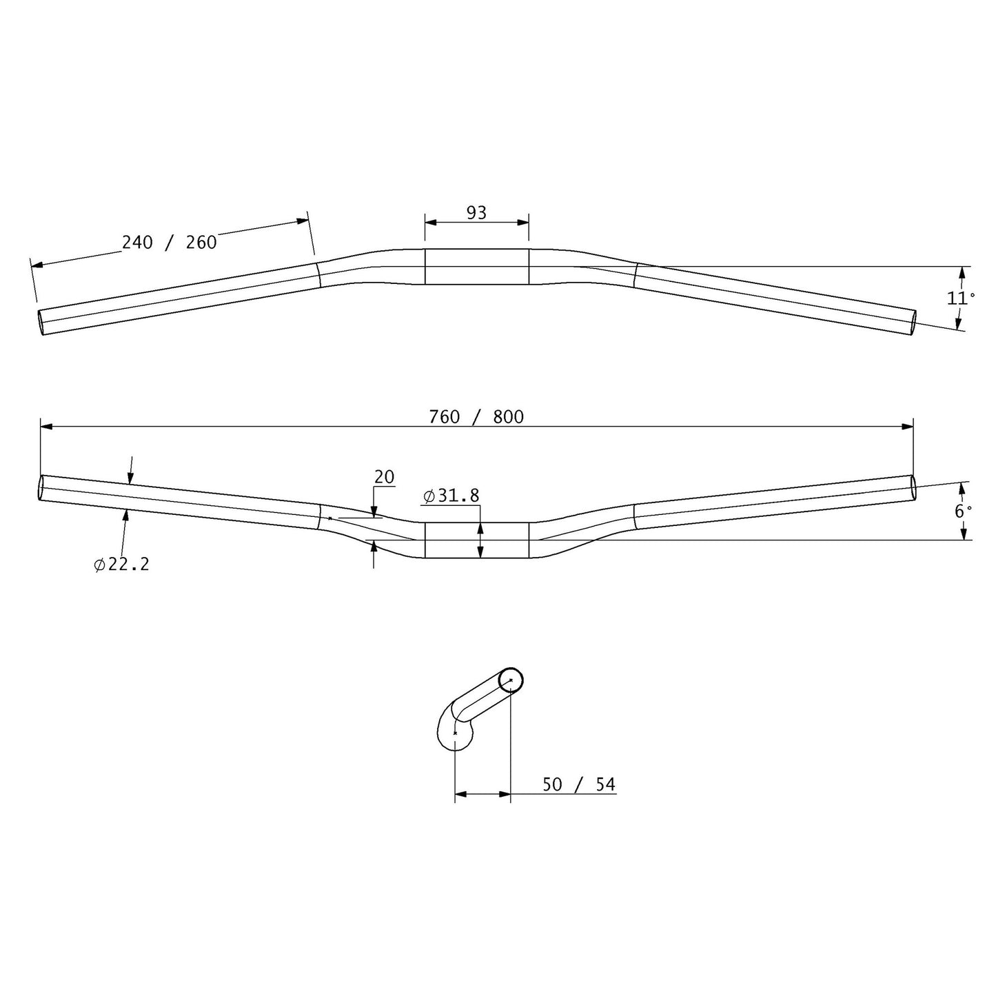 Technical drawing of Lytho alloy bar with dimensions