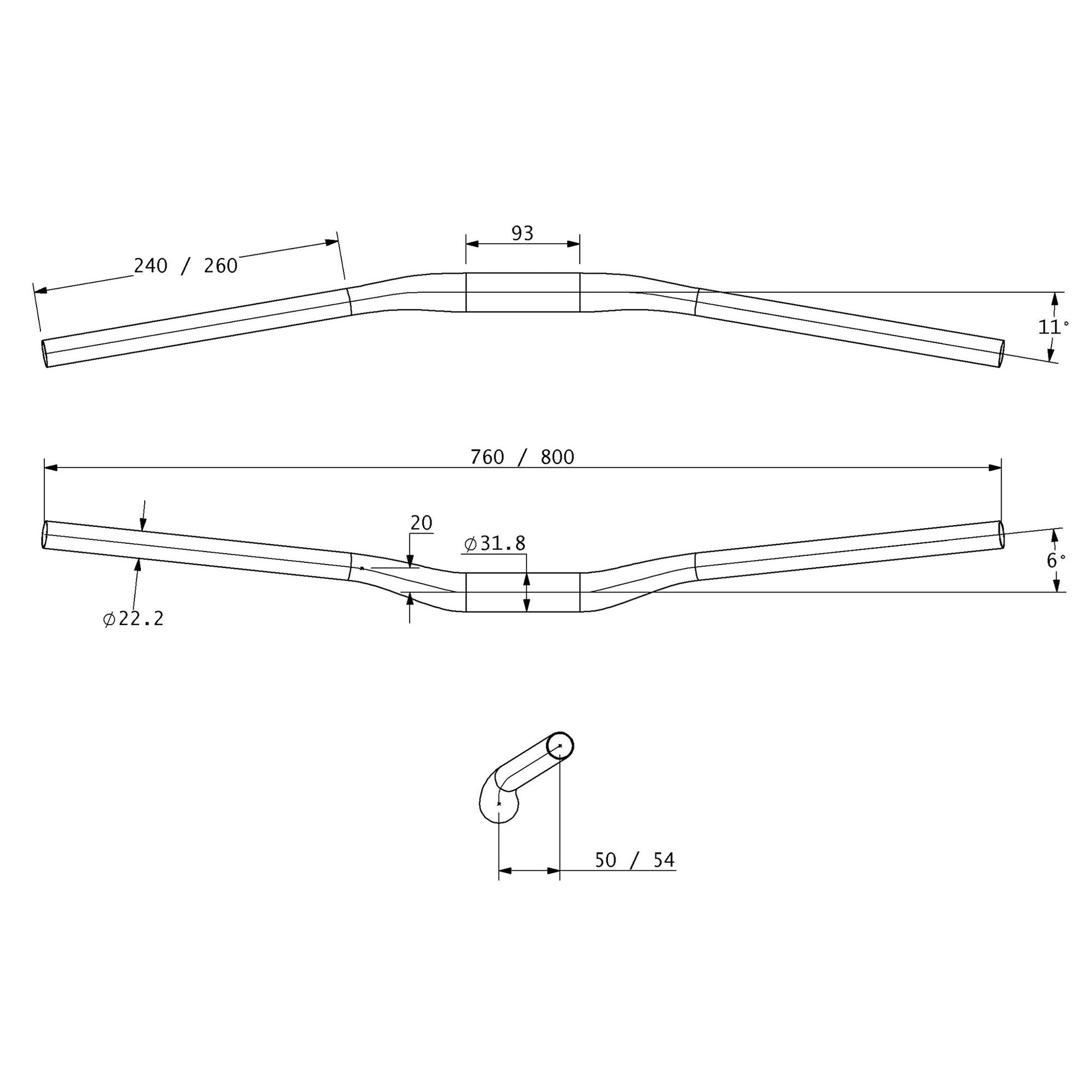 Technical drawing of Lytho alloy bar with dimensions