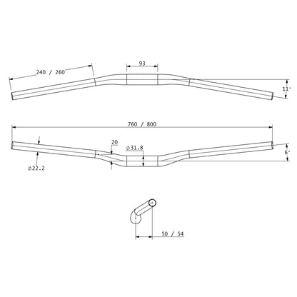 Technical drawing of Lytho alloy bar with dimensions
