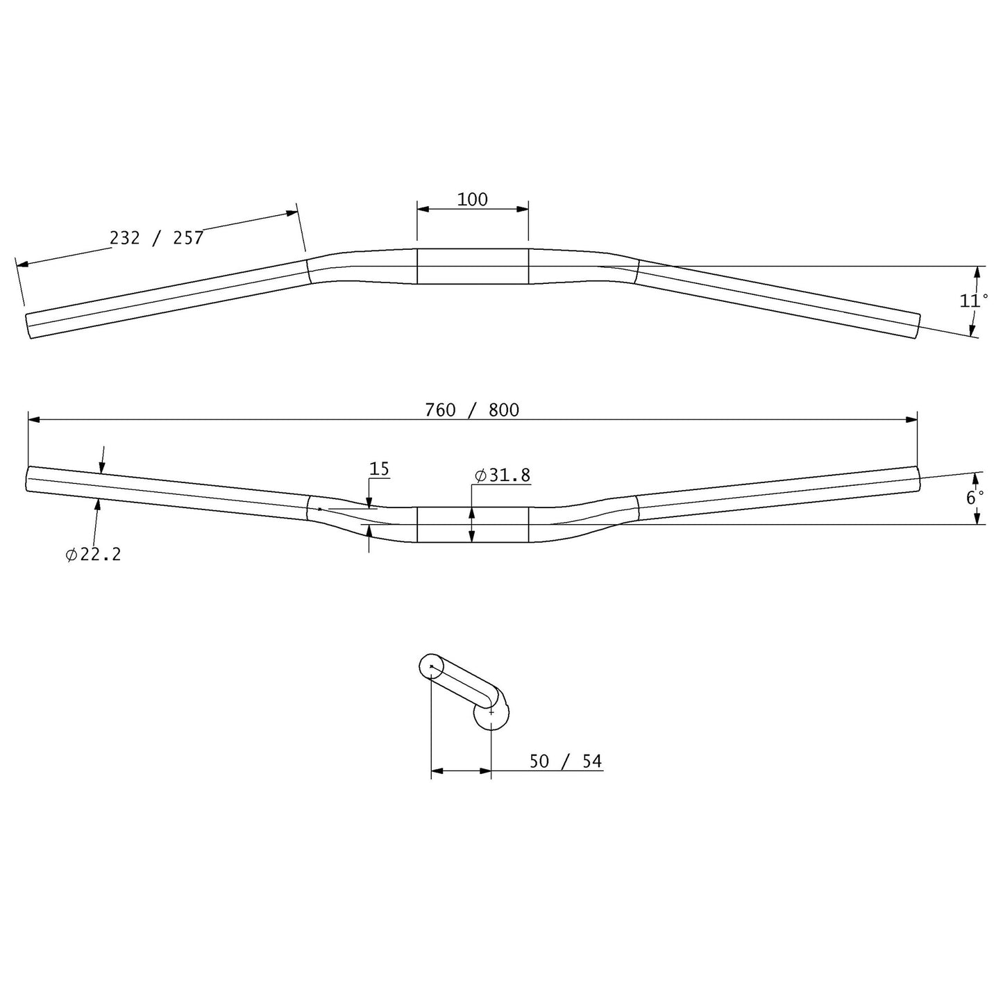 Technical drawing of Lytho Carbon Bar with measurements on a white background