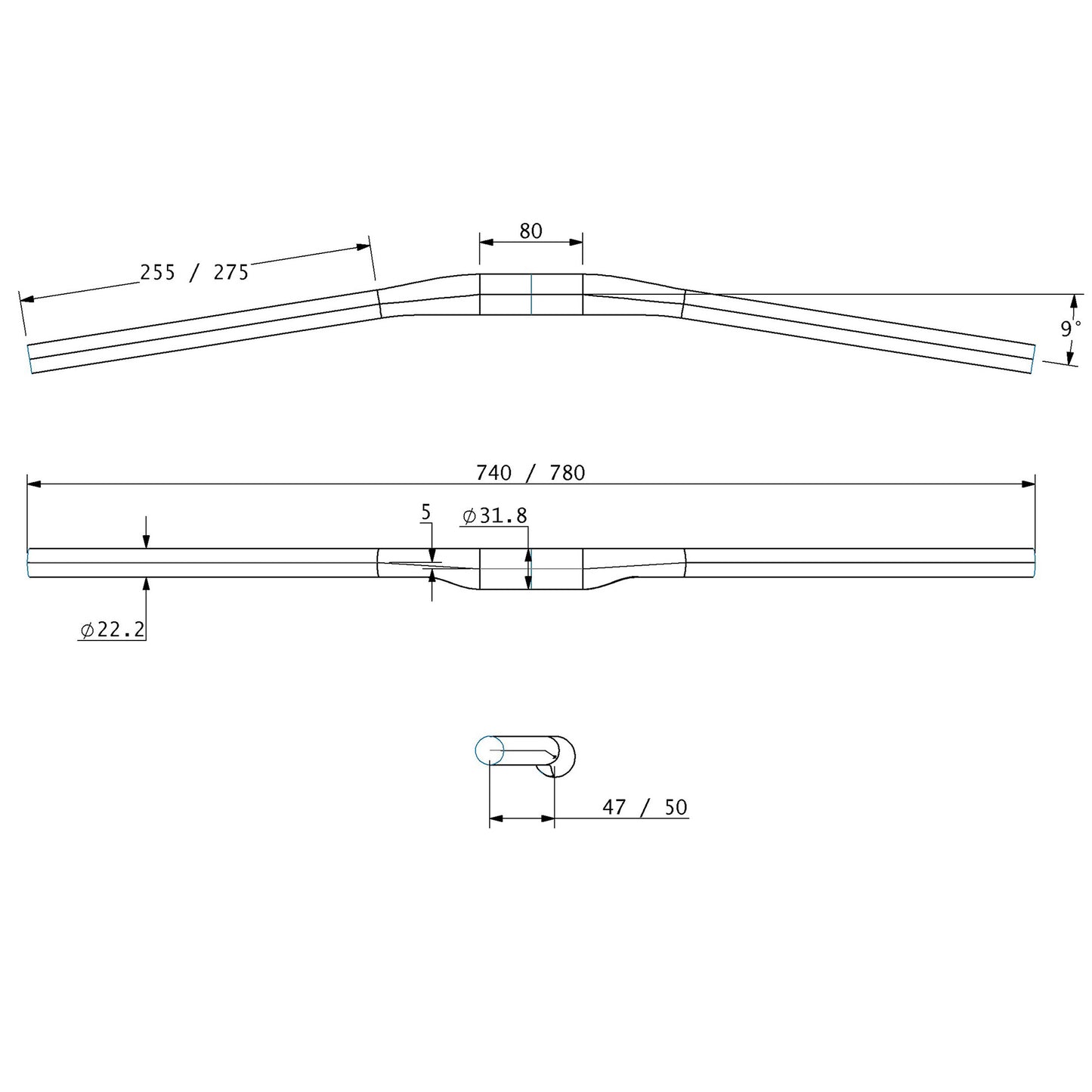 Technical drawing of Mica Carbon Bar with dimensions