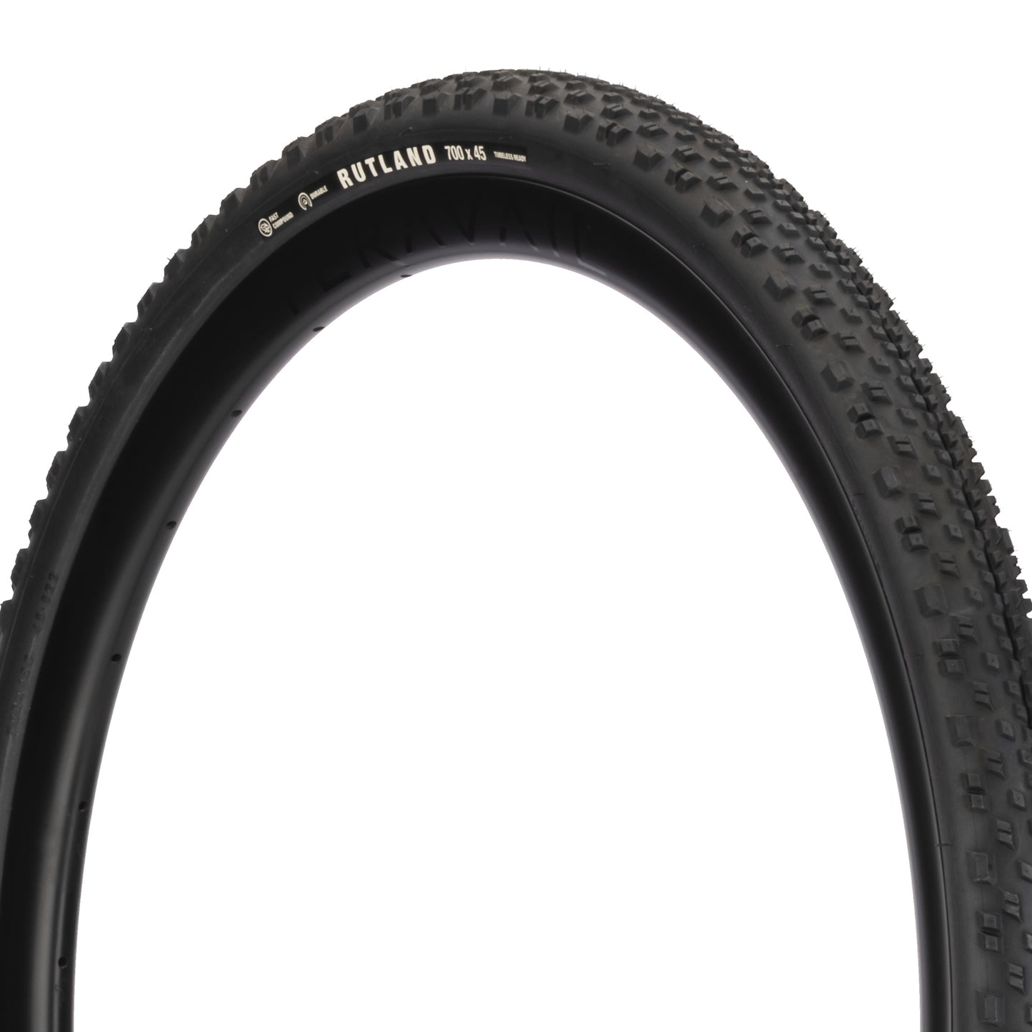 Teravail Rutland Gen 2 Tire three-quarter view showing black sidewall on white background