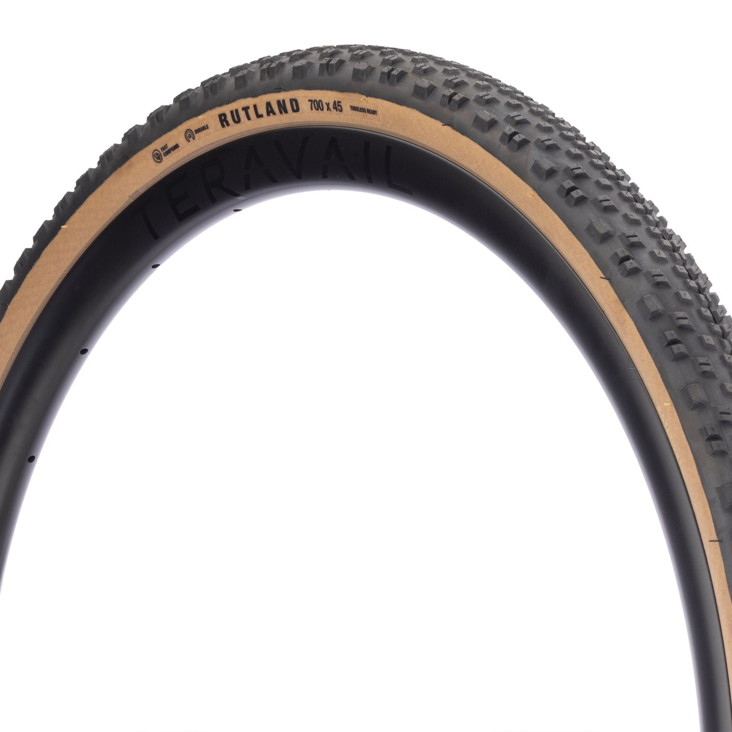 Teravail Rutland Gen 2 Tire three-quarter view showing tan sidewall on white background