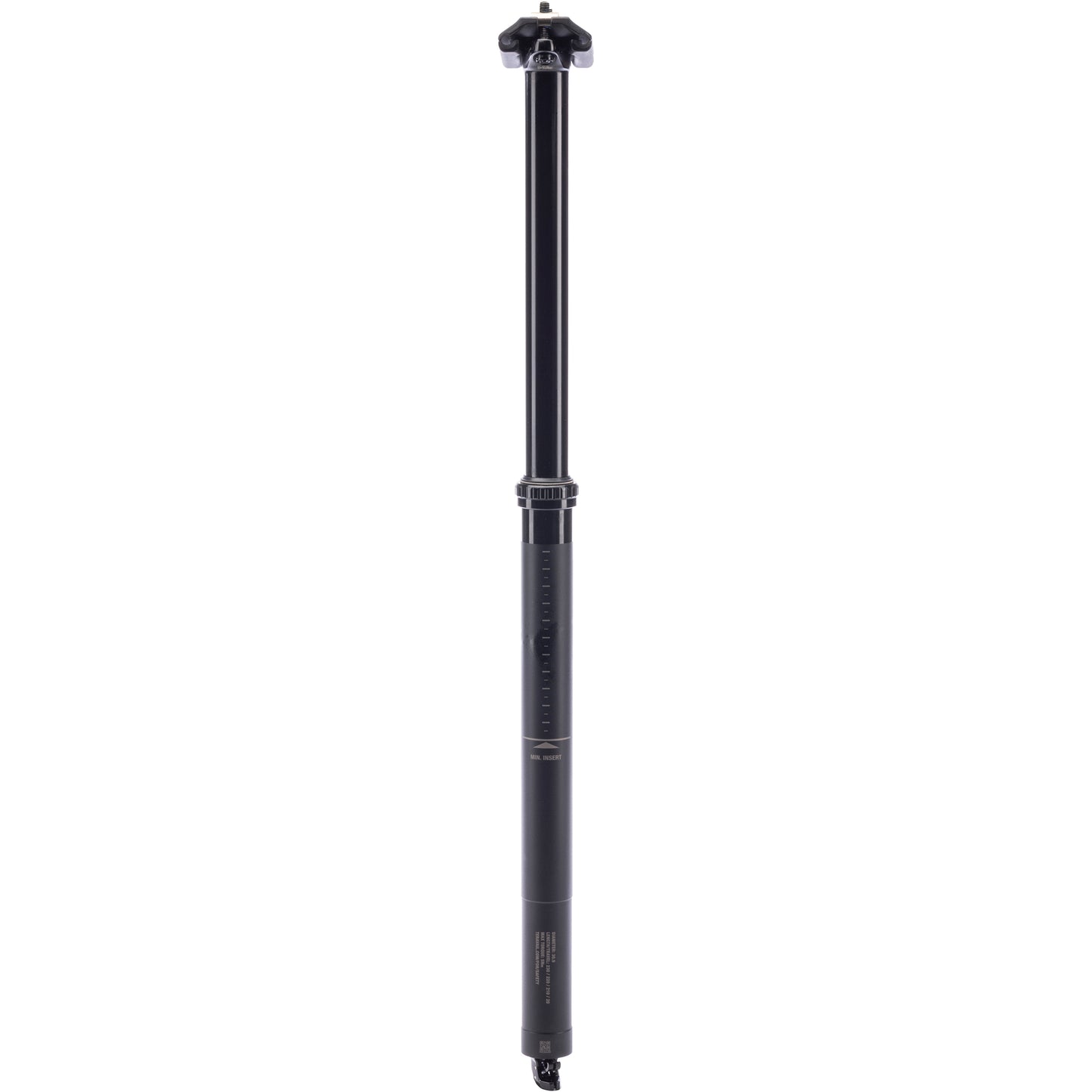 Teravail Telec Mountain Dropper Post front view at full extension on white background