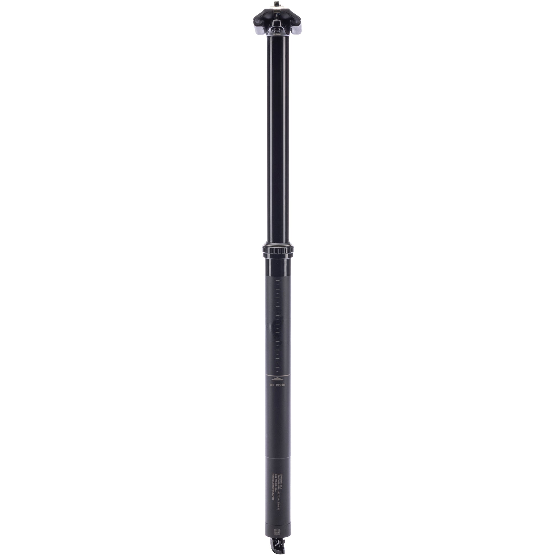 Teravail Telec Mountain Dropper Post front view at full extension on white background
