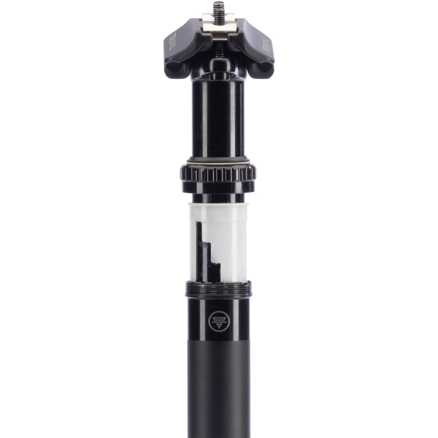 Teravail Telec Mountain Dropper Post front view showing adjustable height settings on white background