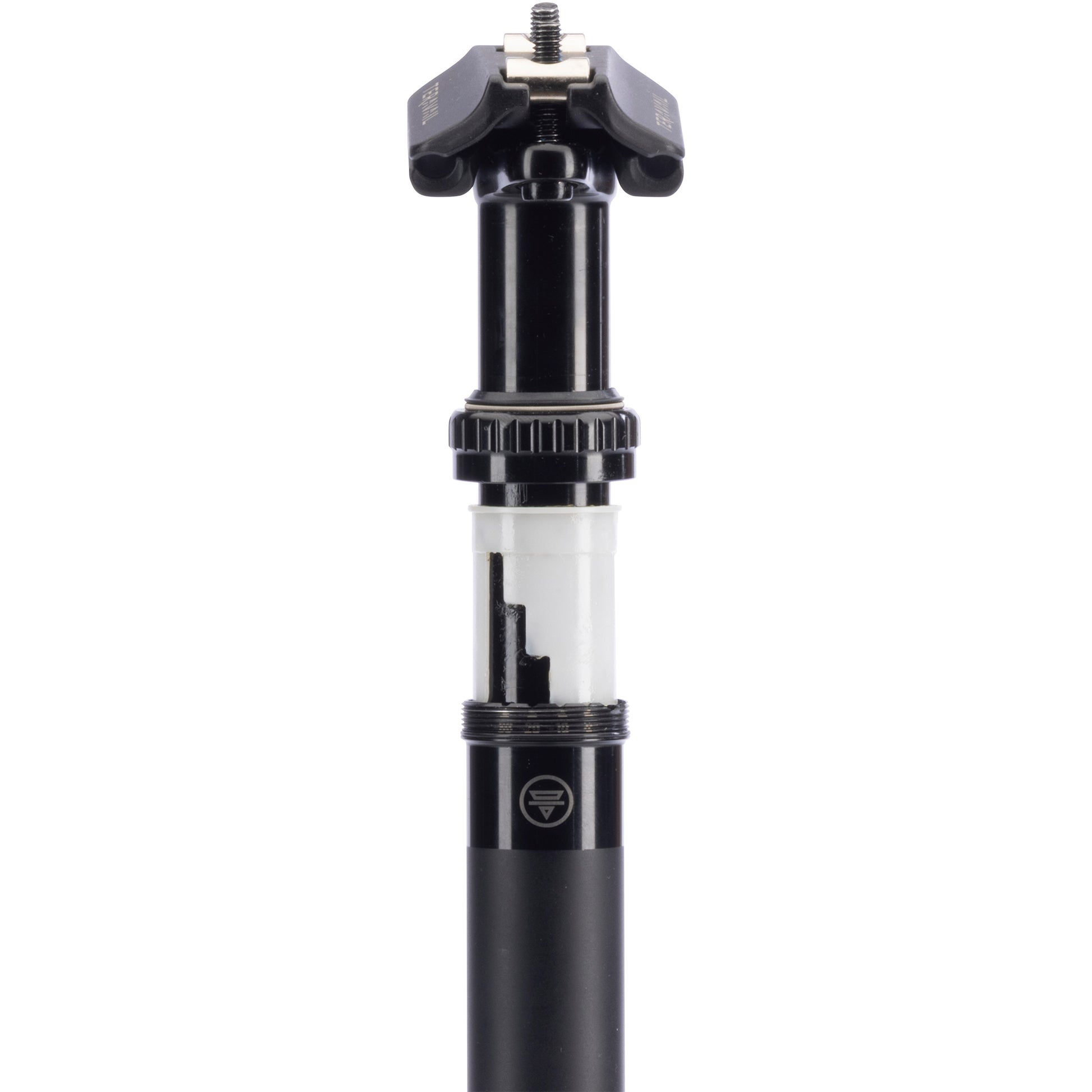 Teravail Telec Mountain Dropper Post front view showing adjustable height settings on white background