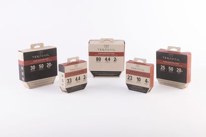 Five Teravail bicycle tire packaging boxes on a white background