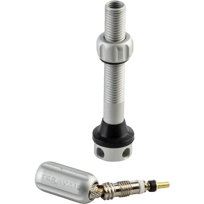 Two metal valve stems on a white background