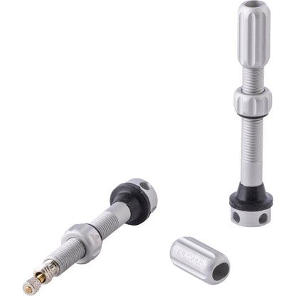 Set of metal valve stems on a white background