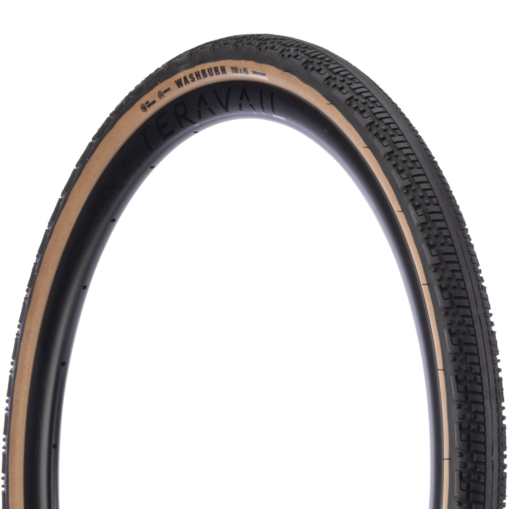 Teravail Washburn Gen 2 Tire three-quarter view showing tan sidewall on white background